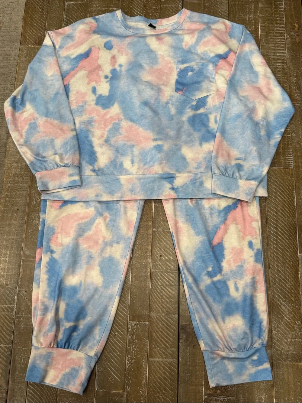 SHEIN Tie-Dye Sweatshirt & Joggers Set - Blue, Pink, White
